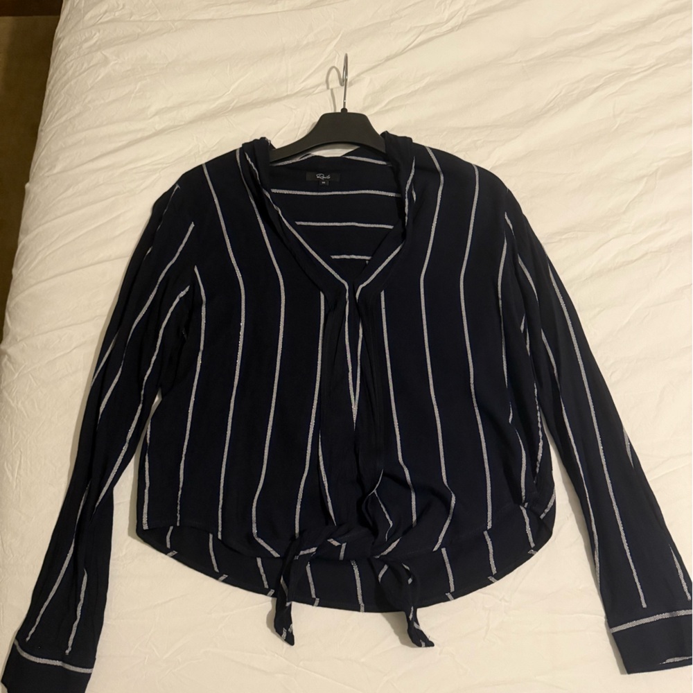 Rails Navy Stripe Tie Front Blouse XS Lightweight Long Sleeve Top